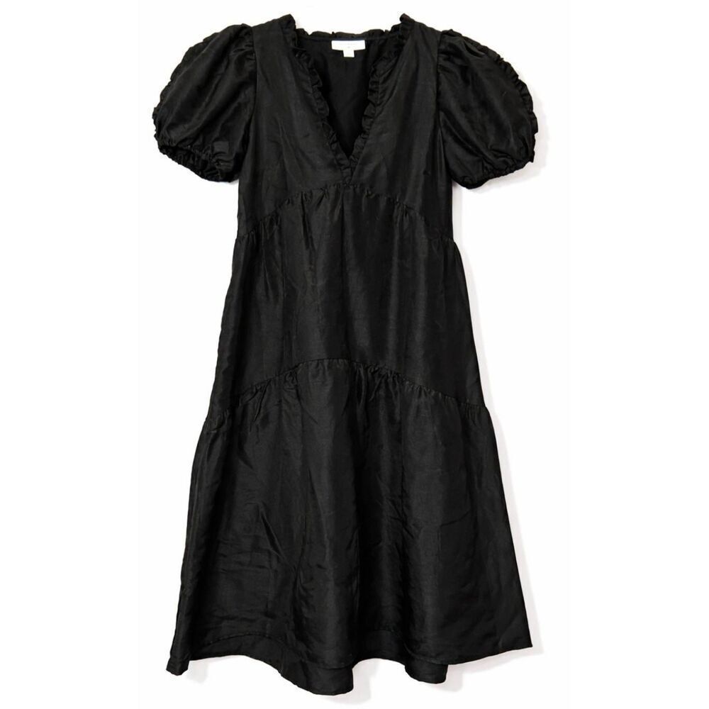 Kika Vargas target womens small tiered maxi dress black long puff sleeve